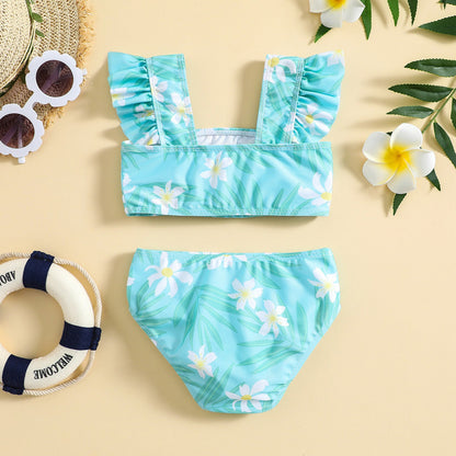 Girls Floral High Elastic Sunscreen Swimsuit