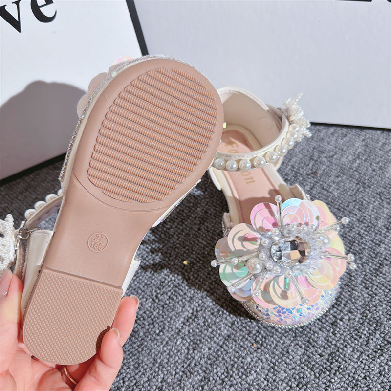 Girls Summer New Crystal Butterfly Pearl Princess Shoes