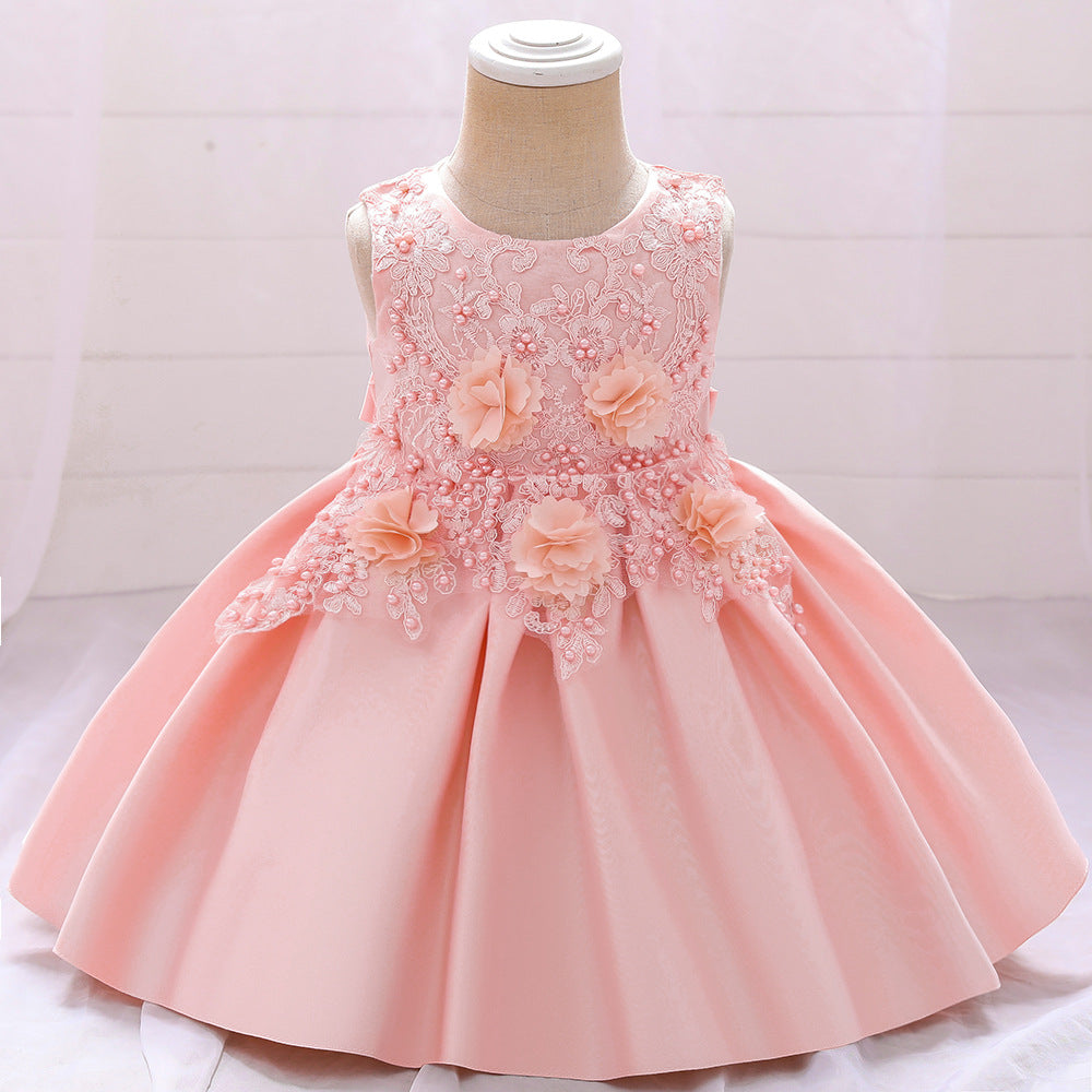 Baby Girl Birthday Party Dress Easter Dress Toddler Embroidered Texture Sleeveless Princess Dress