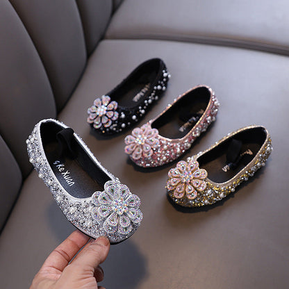 Girls New Princess Rhinestone Leather Shoes