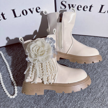 Girls' New Princess Pearl Tassel Martin Boots