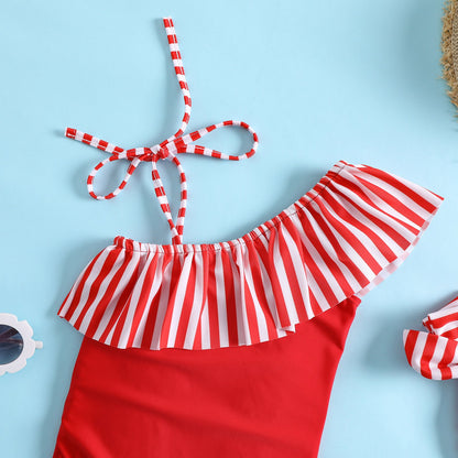 Summer Striped Print One-piece Swimsuit for Baby Girls