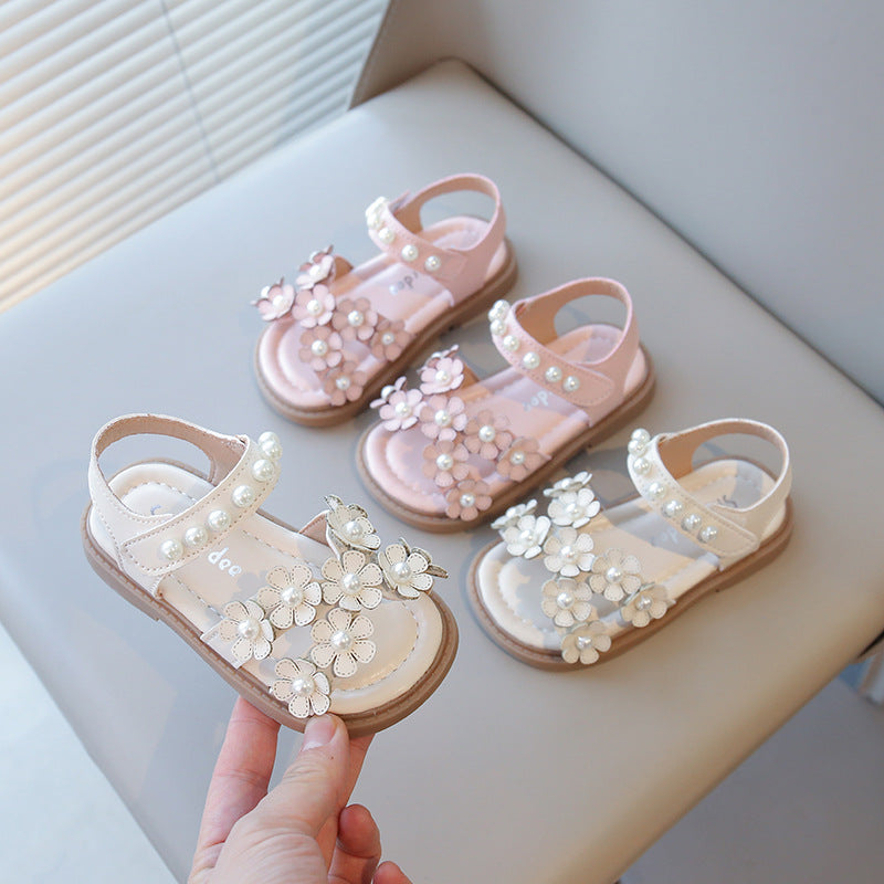 Baby Flower Pearl Soft-Soled Princess Sandals
