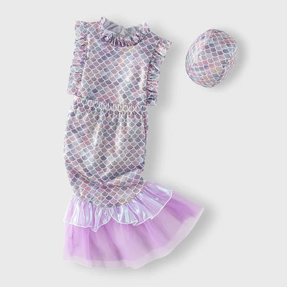 Girls' One-Piece Swimsuit Mermaid Tail Swim Cap Three-Piece Set