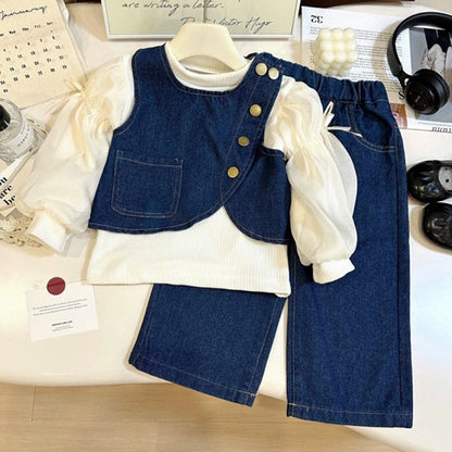 Girls Autumn Elegant Outfit Girls Fall School Outfit Three-piece Set