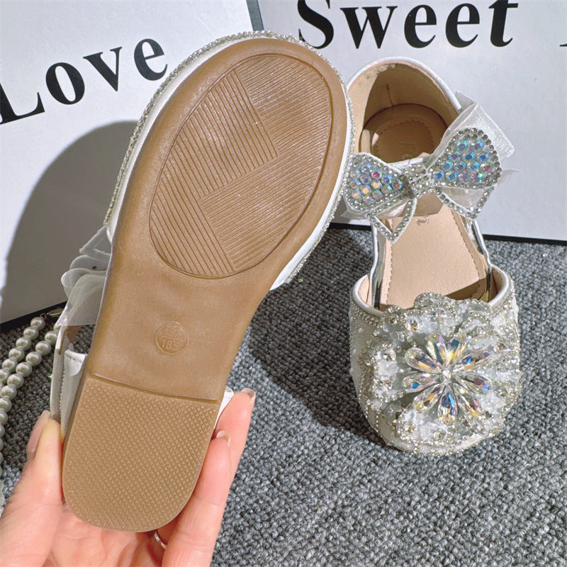 Girls Crystal Shoes Shiny Pearl Rhinestone Princess Shoes