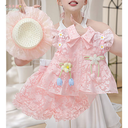 Girls Floral Vacation Outfit Girls Summer Vacation Outfit Two-Piece Suit