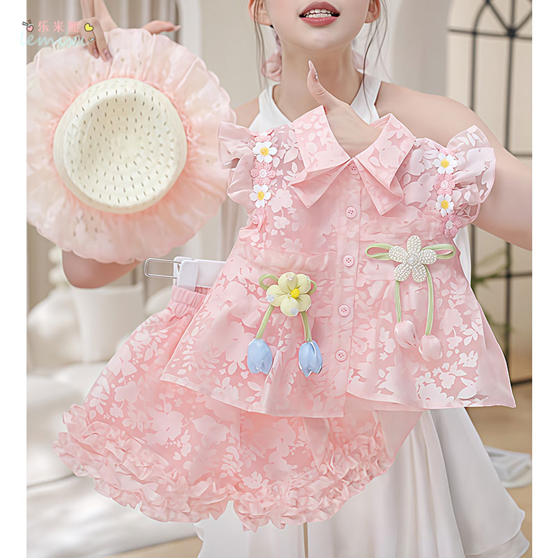 Girls Floral Vacation Outfit Girls Summer Vacation Outfit Two-Piece Suit