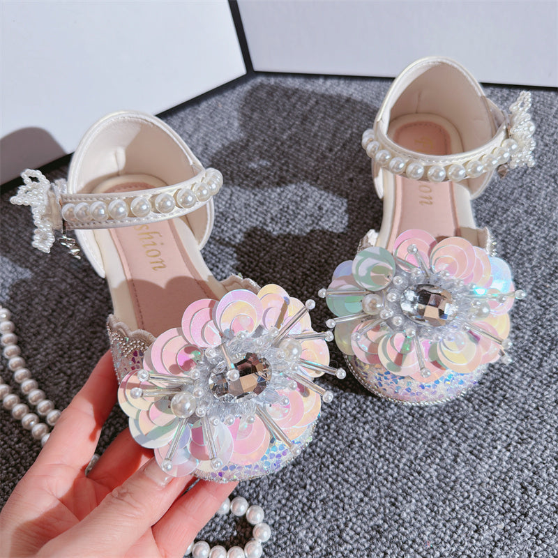 Girls Summer New Crystal Butterfly Pearl Princess Shoes