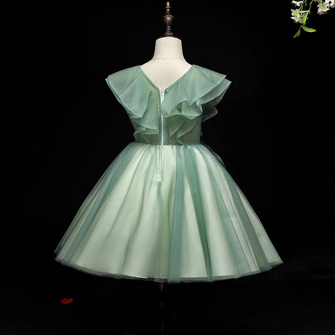 Baby Girl and Toddler Vintage Elegant Embroidery Girl Puffy Green Princess Dresses