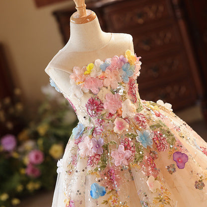 Girls Flower Princess Dress Children's Birthday Puffy Dress