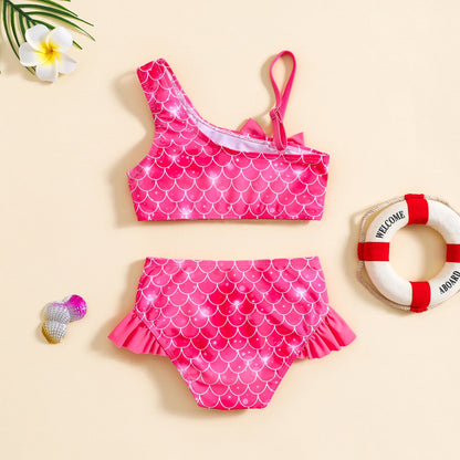 Baby Girl One-shoulder Sling Bowknot Swimsuit