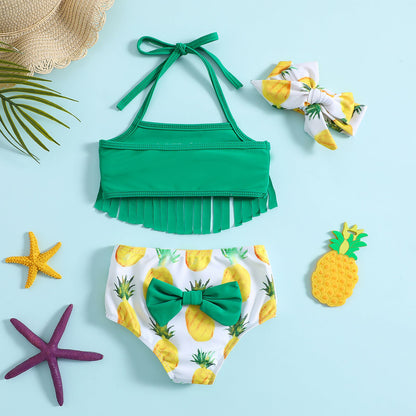 Baby Girls Swimsuit Set Cute Bikini 3-piece Bow Swimsuit