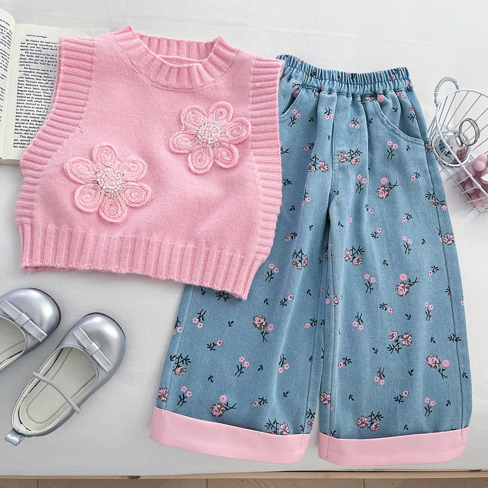 Girls Autumn Elegant Outfit Girls Fall School Outfit Three-Piece Set
