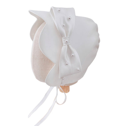 Baby Birthday Hat White Bow Pearl Girls Dress Hat