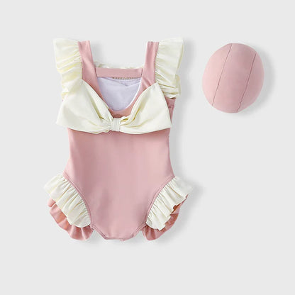 Girls Cute Princess Swimsuit and Swim Cap Two-Piece Set