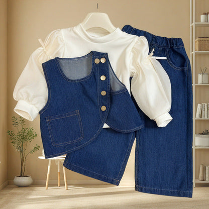 Girls Autumn Elegant Outfit Girls Fall School Outfit Three-piece Set