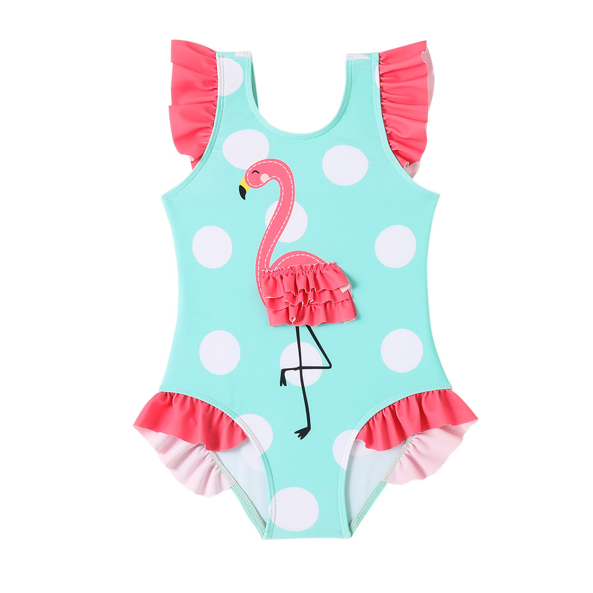 Girls 3D Pattern Ruffle Swimsuit Children One-Piece Swimsuit