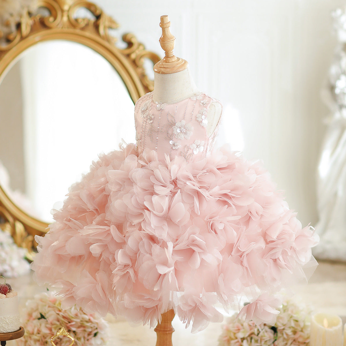 Girls Communion Puffy Dress Children's Birthday Pink Princess Dress