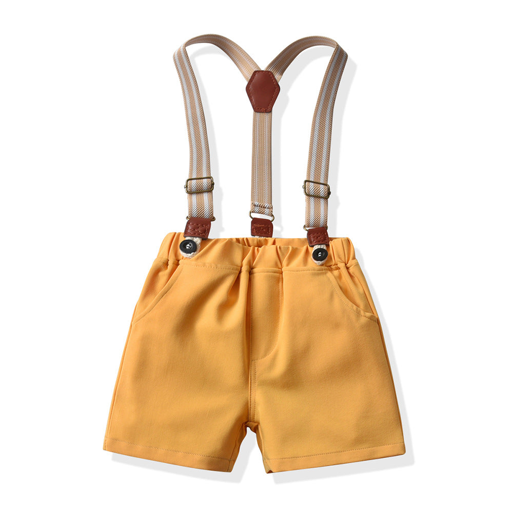 Baby Boys Short Sleeve Bow Shirt Bib Shorts Two Piece Suit