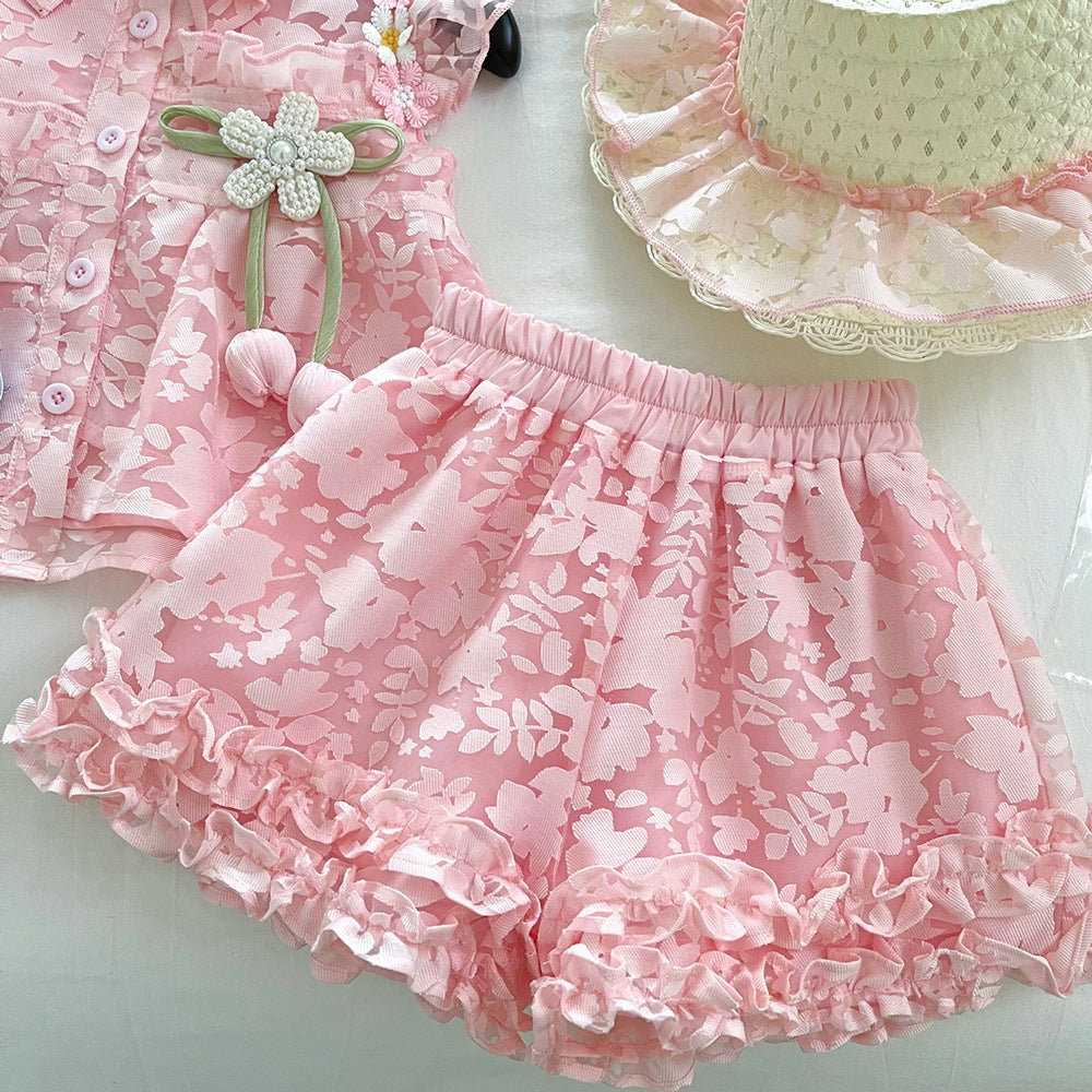 Girls Floral Vacation Outfit Girls Summer Vacation Outfit Two-Piece Suit