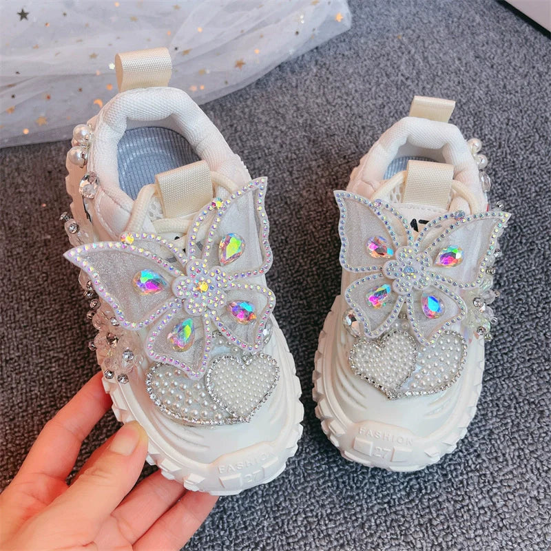Luxury Girls Bow Beads Sneakers Casual Children Princess Shoes