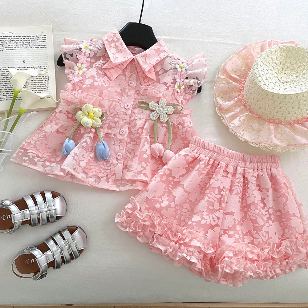 Girls Floral Vacation Outfit Girls Summer Vacation Outfit Two-Piece Suit