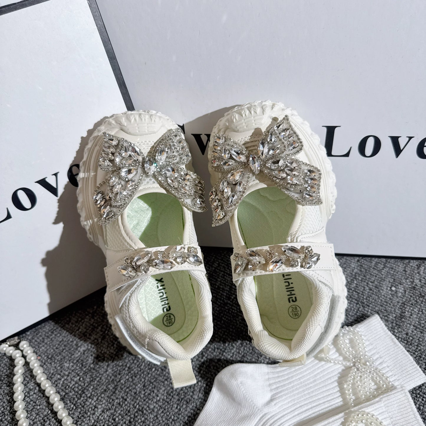 Autumn New Girls Sports Rhinestone Breathable Princess Shoes