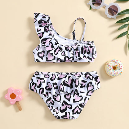 Children's Heart Print Swimsuit Girls Top Shorts Two-piece Set