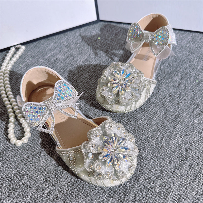 Girls Crystal Shoes Shiny Pearl Rhinestone Princess Shoes