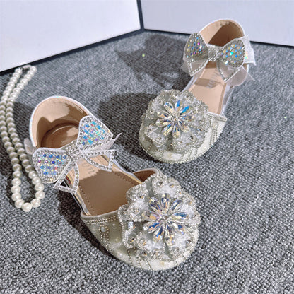 Girls Crystal Shoes Shiny Pearl Rhinestone Princess Shoes