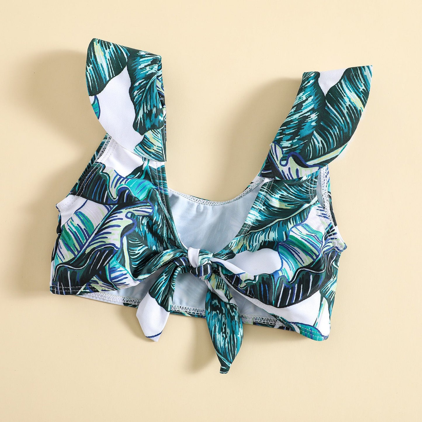 Girls Set Girls Green Leaf Printed Swimsuit