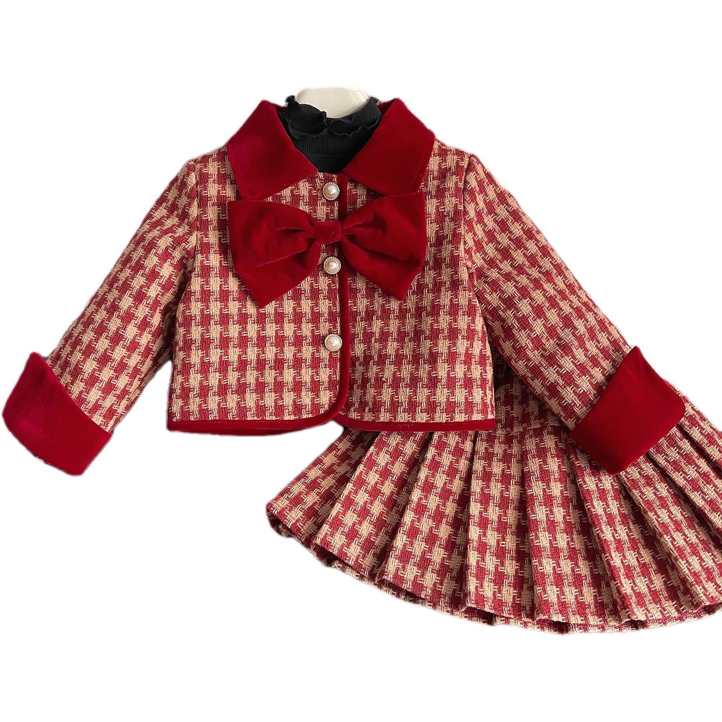 Girls Plaid Comfortable Outfit Girls Autumn School Outfit Two-piece Set