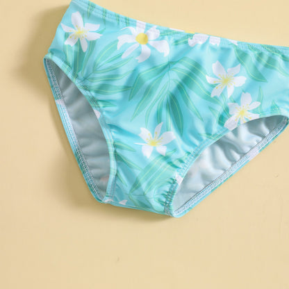 Girls Floral High Elastic Sunscreen Swimsuit