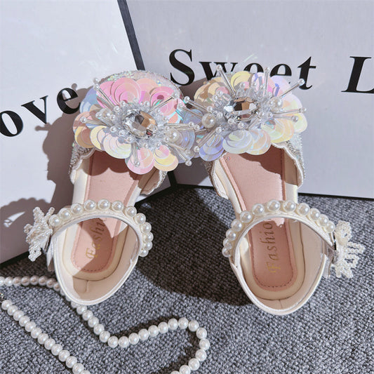 Girls Summer New Crystal Butterfly Pearl Princess Shoes