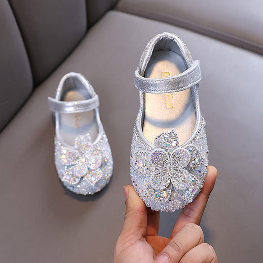 Girls Flower Princess Diamond Leather Shoes