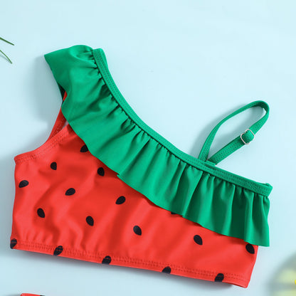 Girls One Shoulder Sling Girls Cute Shorts Swimsuit Two-piece Set