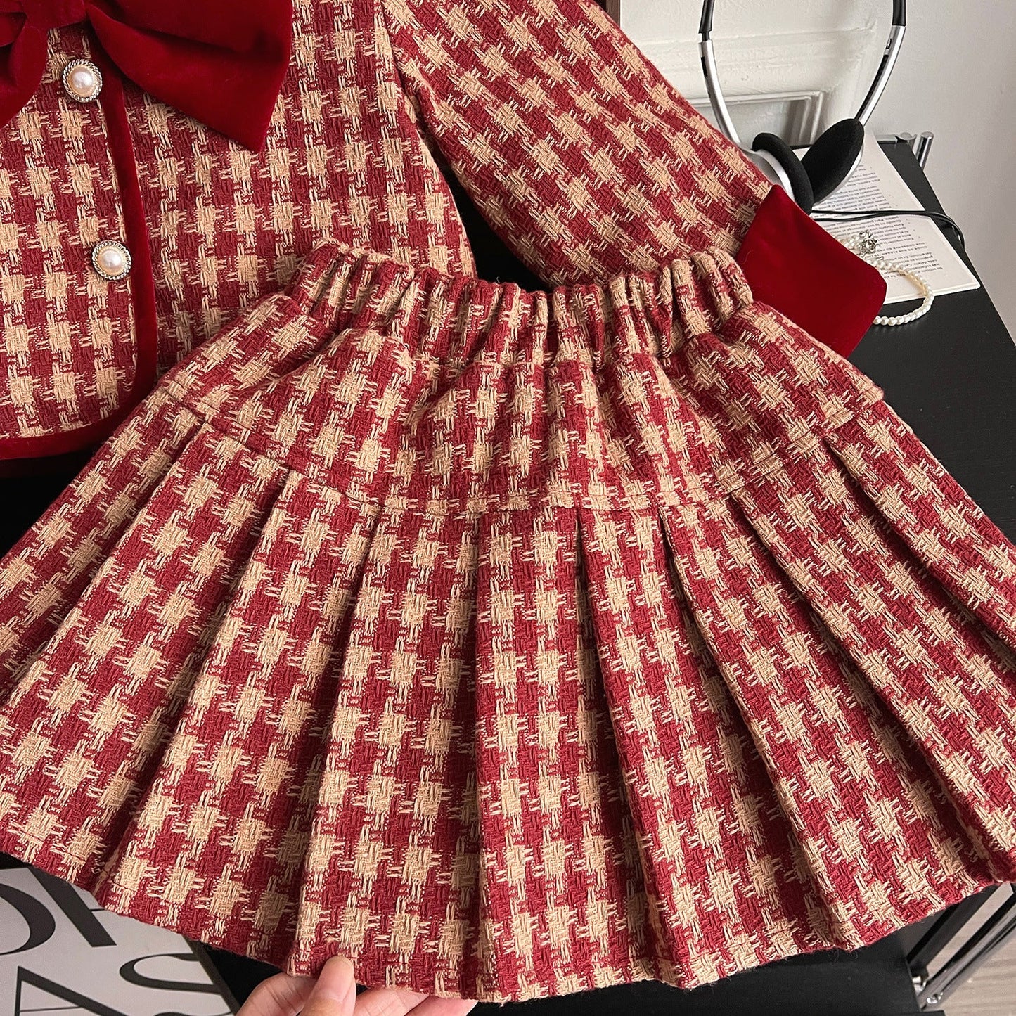 Girls Plaid Comfortable Outfit Girls Autumn School Outfit Two-piece Set