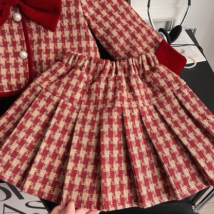 Girls Plaid Comfortable Outfit Girls Autumn School Outfit Two-piece Set