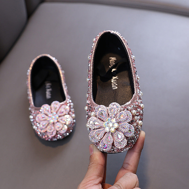 Girls New Princess Rhinestone Leather Shoes