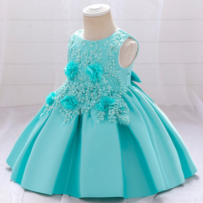 Baby Girl Birthday Party Dress Easter Dress Toddler Embroidered Texture Sleeveless Princess Dress