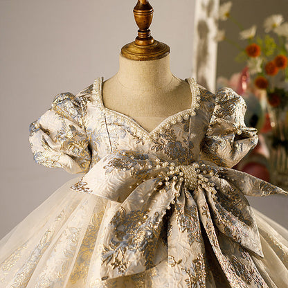 Girl Summer Birthday Party Dress Baby Girl Vintage Bow Puffy Formal Princess Dress