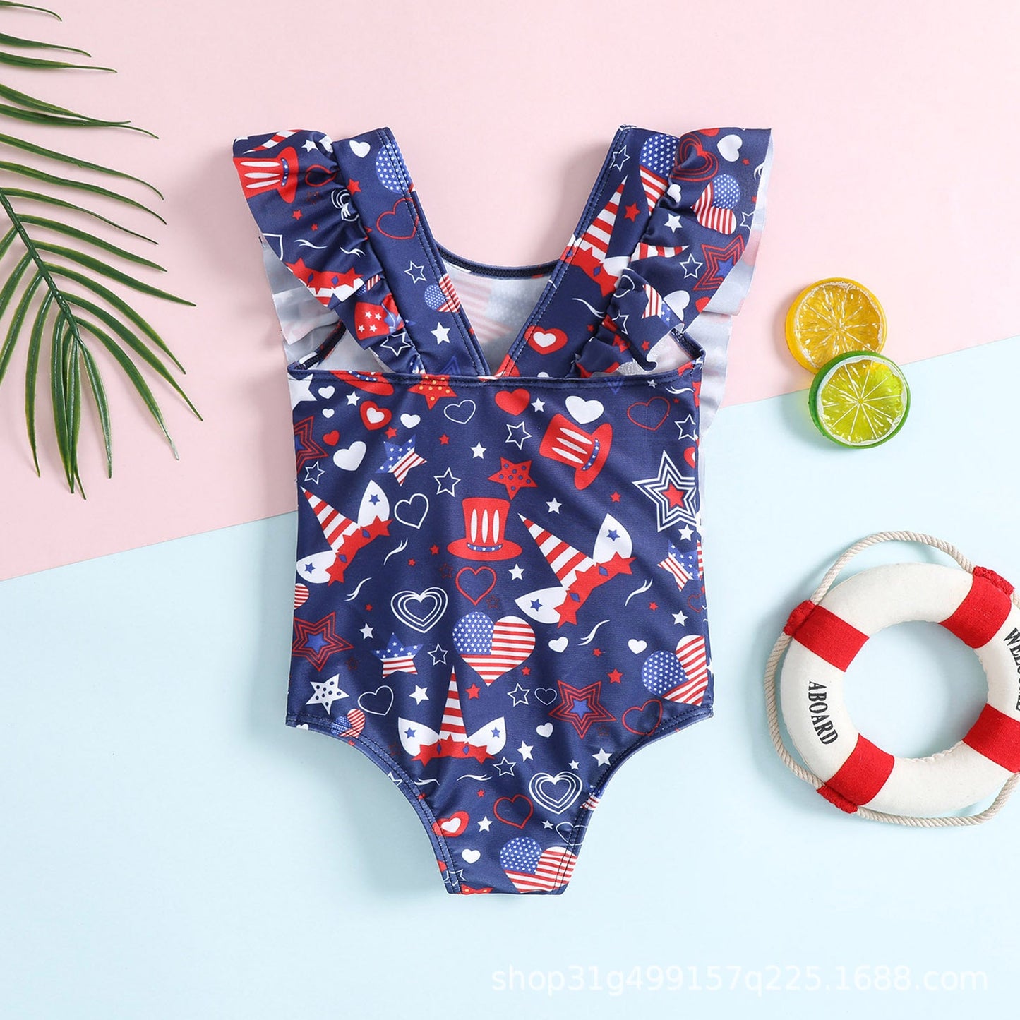 Girls' One-piece Ruffled Cartoon Swimsuit
