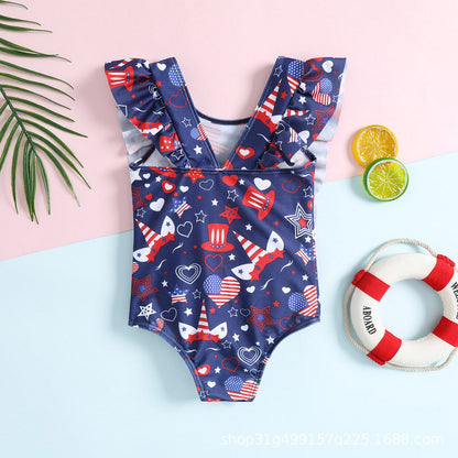 Girls' One-piece Ruffled Cartoon Swimsuit