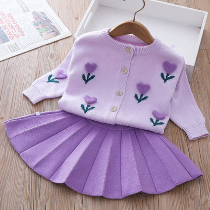 Girls Floral Vacation Outfit Girls Elegant School Outfit Two-piece Dress