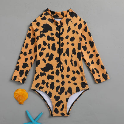 Girls' Leopard Print Princess Vacation Onesie Swimsuit