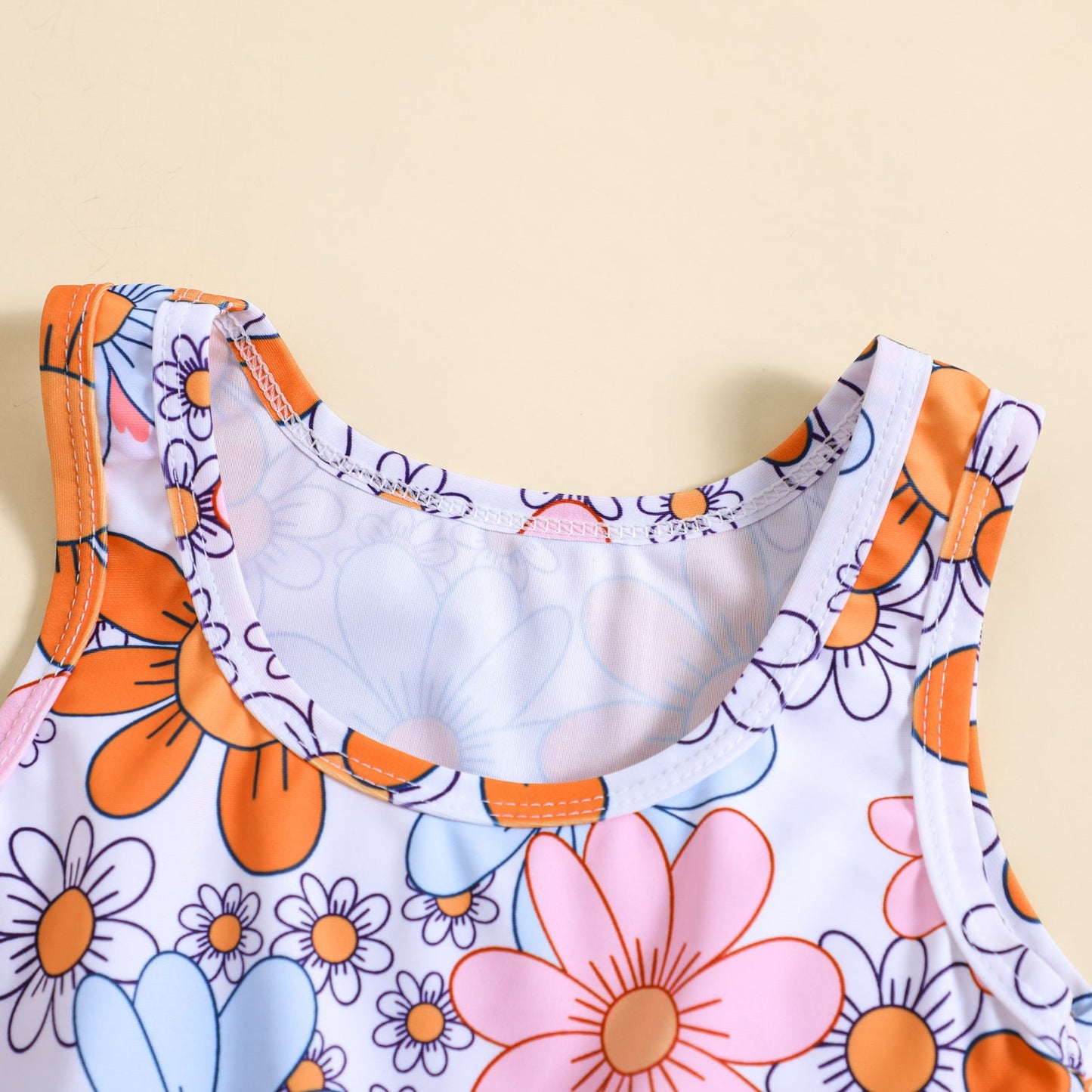 Girls Cute Flower Print Swimsuit Two-Piece Set