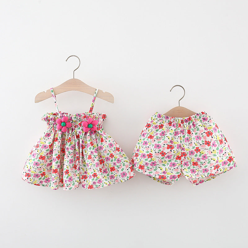 Girls Holiday Floral Outfit Girls Summer Vacation Outfit Two-piece set