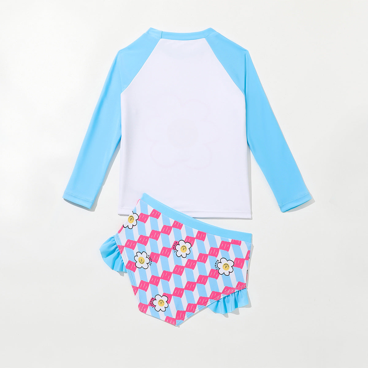 Girls Long Sleeve Floral Summer Swimsuit Top Shorts Two-piece Set