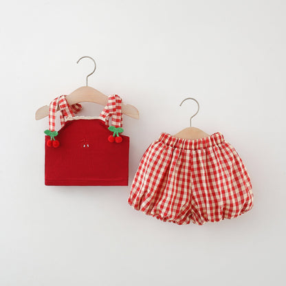 Girls Summer Vacation Outfit Girls Plaid School Outfit Two-piece Set